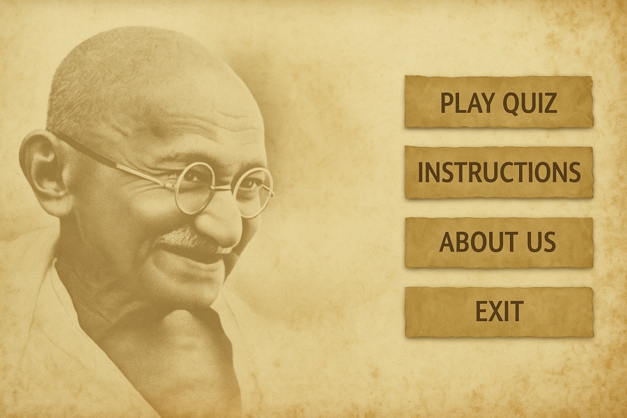 Gandhi trivia quiz app main menu